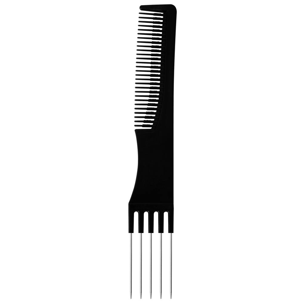 картинка Расческа рабочая DEWAL"Эконом"для начеса, с металлической вилкой CO-6502, черная 19 см от магазина профессиональной косметики City-Nail